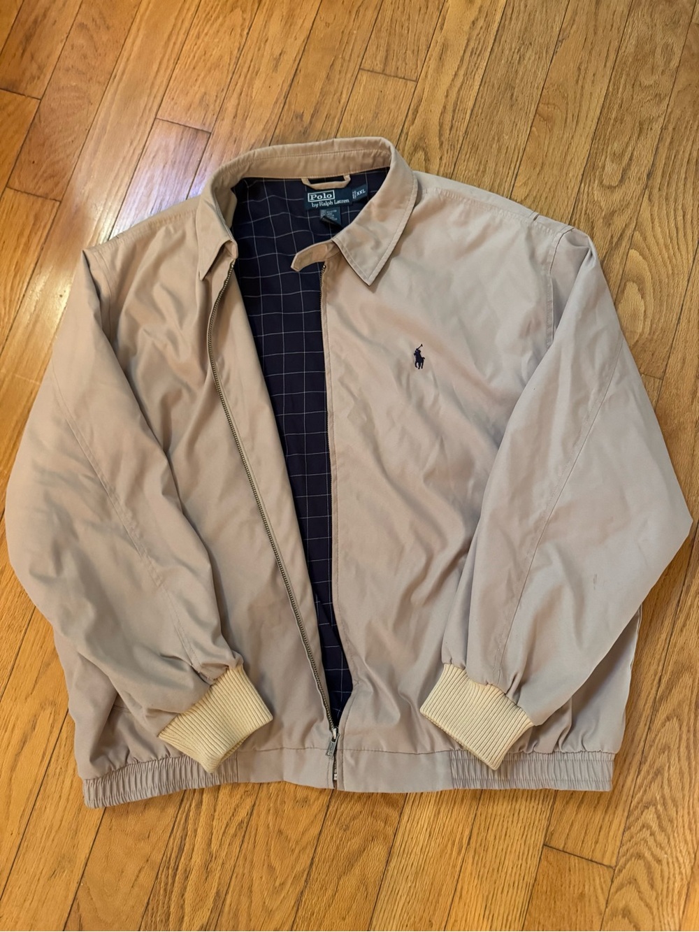 Vintage 90s Polo Ralph Lauren Harrington Jacket Mens XXL Tan Plaid Lining Preppy